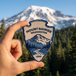 Mount Rainier National Park Embroidered Arrowhead Patch – Washington Travel Souvenir for Jacket Backpack Hat