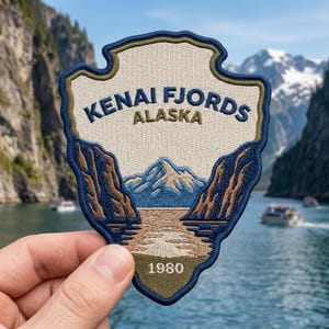 Kenai Fjords National Park Embroidered Arrowhead Patch – Alaska Travel Souvenir for Jacket Backpack Hat