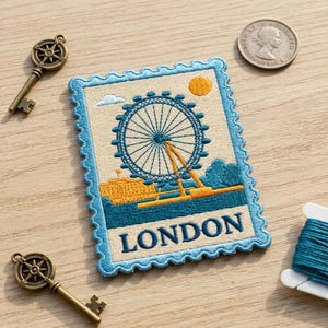 London Eye Embroidered Stamp Patch – England Travel Souvenir for Jacket Backpack Hat