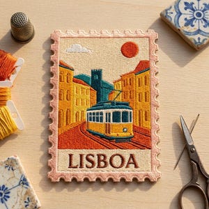 Lisboa Tram Embroidered Stamp Patch – Portugal Travel Souvenir for Jacket Backpack Hat
