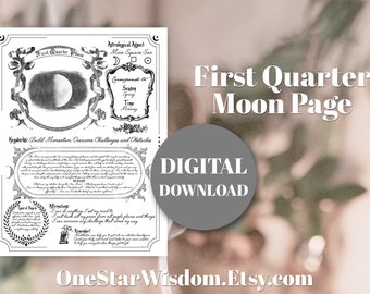 First Quarter Moon Reference Sheet - Printable PDF - Moon Cycles - Manifestation - Digital Print