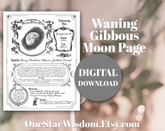 Waning Gibbous Moon Reference Sheet - Printable PDF - Moon Cycles - Manifestation - Digital Print