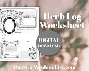 Herb Log Worksheet - Printable PDF - Herbs - Herbology - Witchcraft - Book of Shadows