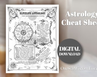 Astrology Cheat Sheet - Book of Shadows - Reference Sheet - Grimoire - Printable PDF