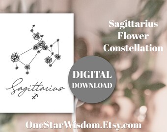 Sagittarius -Flower Constellation - Printable Art