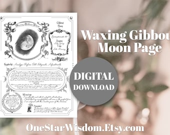 Waxing Gibbous Moon Reference Sheet - Printable PDF - Moon Cycles - Manifestation - Digital Print