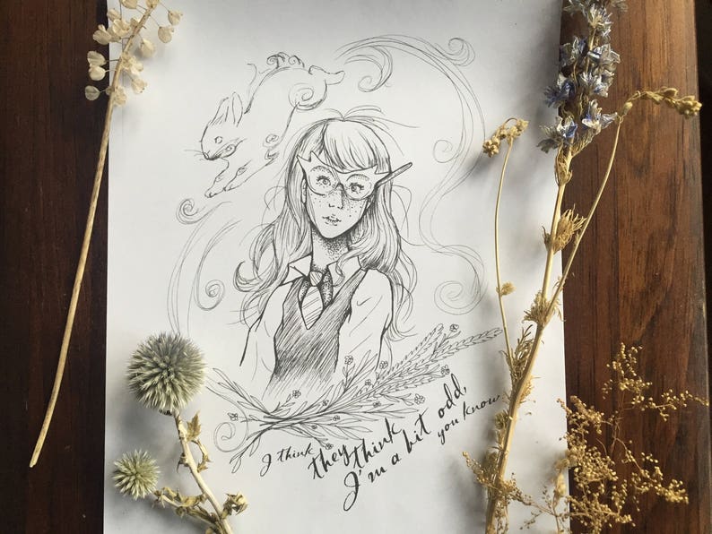 Luna Lovegood Hand Drawn Art Print Coloring Page Witchy  Etsy