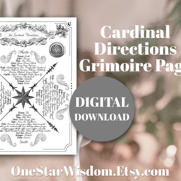 the Four Cardinal Directions - Book of Shadows - Grimoire Page - Druckbare JPG