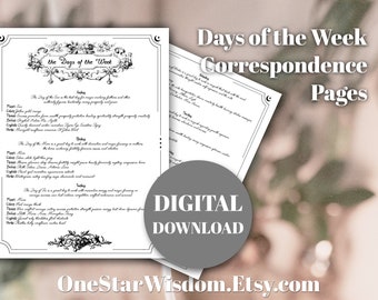 Days of the Week Correspondences - for Spellcraft - Book of Shadows / Grimoire - Printable PDF