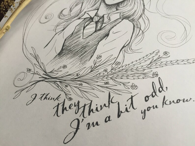 luna lovegood hand drawn art print coloring page witchy etsy
