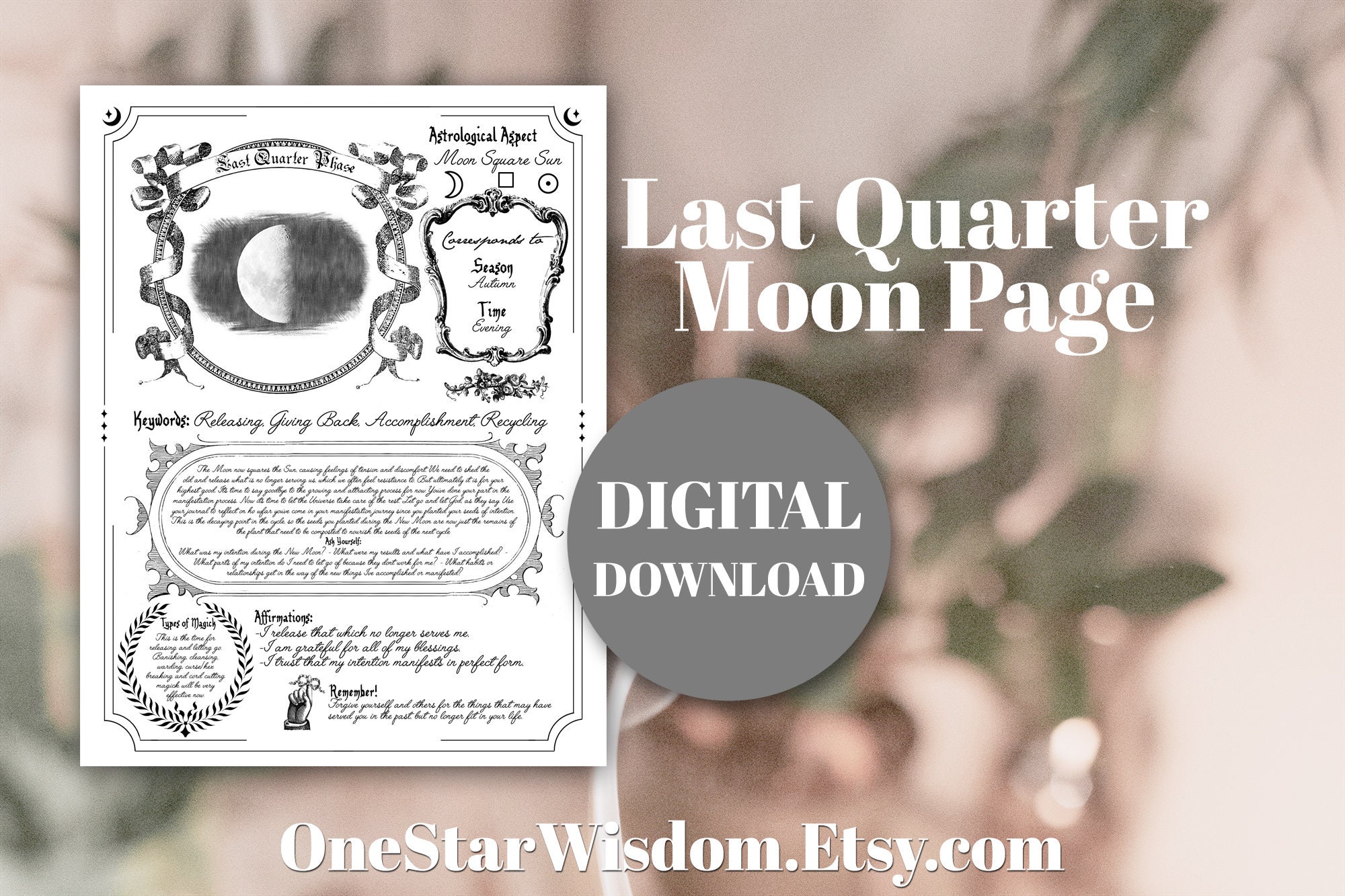 Rev. Moon Four Position Chart.pdf Last Quarter Moon Reference Sheet - Printable PDF - Moon Cycles ...
