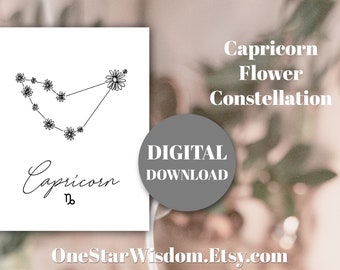 Capricorn - Flower Constellation - Printable Art