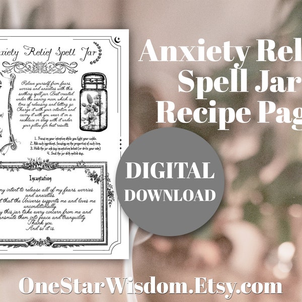 Anxiety Relief Spell Jar - Book of Shadows Page - Printable PDF