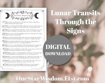 Lunar Transits Reference Sheet - Printable PDF - Moon Cycles - Manifestation - Digital Print