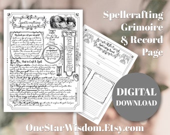 Spellcrafting Reference Page and Spell Casting Record Worksheet - Book of Shadows / Grimoire - Printable PDF