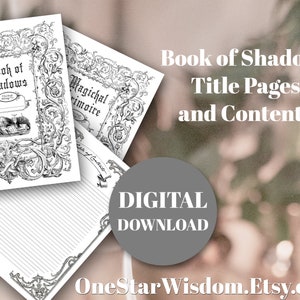 Book of Shadows / Grimoire - Title Pages and Table of Contents - Printable PDF