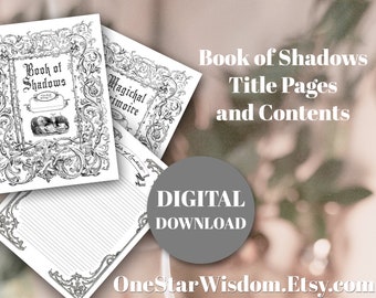 Book of Shadows / Grimoire - Title Pages and Table of Contents - Printable PDF
