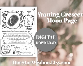 Waning Crescent Moon Reference Sheet - Printable PDF - Moon Cycles - Manifestation - Digital Print