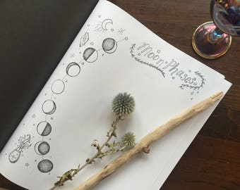 Moon Journal Pack - DIY Printable Hand Drawn Book of Shadows Template - Blank Moon Pages - 8.5 x 11 - PDF Instant Digital Download