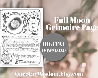 Full Moon Reference Sheet - Printable PDF - Moon Cycles - Manifestation - Digital Print
