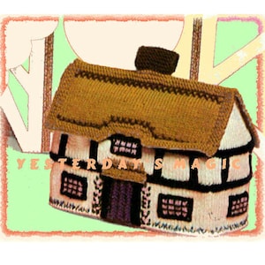 Instant Download PDF Knitting Pattern to make a Thatched Country Cottage Tea Cosy Teapot Cover Kitsch Grandmas Kitchen