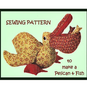 Full Size PDF Printable Sewing Pattern to make a Pelican Water Bird & Fish  Soft Fabric Toy Bean Bag or Door Stop 12 Inches Tall
