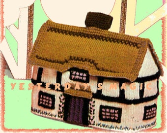 Instant Download PDF Knitting Pattern to make a Thatched Country Cottage Tea Cosy Teapot Cover Kitsch Grandmas Kitchen