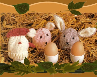 Instant download PDF Beginners Quick Easy Knitting Pattern to make a Chicken Hen Mouse Bunny Rabbit Egg Cosy or Dolls Hat Bazaar Fete