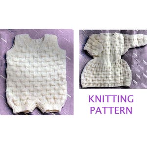 Instant Download PDF KNITTING PATTERN to make a Baby Girls Dress & Bodysuit Romper Play Suit 2 Sizes 3 to 6 months 4 Ply Yarn