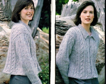 Instant Download PDF KNITTING PATTERN to make a Womens Cable Jacket Flared Cardigan 4 8 or 10 Ply Yarn One Size 32 to 36 inch bust