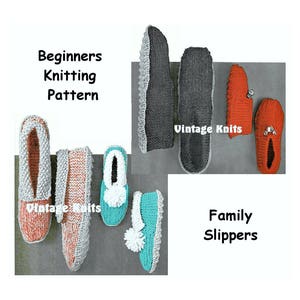 Instant Download PDF Beginners Knitting Pattern to make Ankle Cuff Slippers Indoor Shoes 10 Ply Yarn Mens Womens Childrens All Foot Sizes