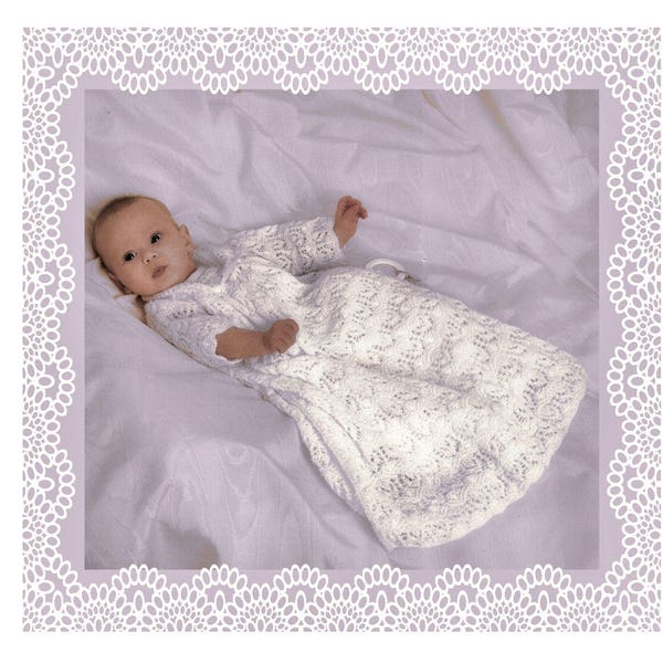 Instant Download PDF Knitting Pattern to make a Fine Lace Christening Baby Gown or Party Dress 2 Ply Yarn 3 Sizes to fit 18 to 20 inch Chest