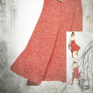 Instant Download PDF Knitting Pattern to make a Flared Womens Skirt Calf Length Elasticated Waist 3 Ply Yarn 3 Sizes 34 to 38 inch Hip