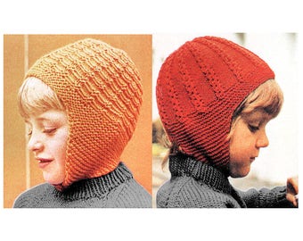 Instant Download PDF Easy Knitting Pattern to make Childrens Winter Hemets with Ear Flaps Ski Hats 2 Styles Boys Girls 4 to 5 years old