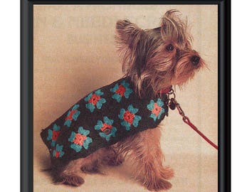 Instant Download PDF Easy Beginners Crochet Pattern to make a Small Medium or Large Dog Coat Patchwork Granny Squares Adjustable Sizes