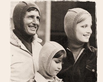 Instant Download PDF KNITTING PATTERN to make a Classic Balaclava Ski Hood Helmet Dickie Neck Warmer Women Mens Childrens 8 Ply Yarn