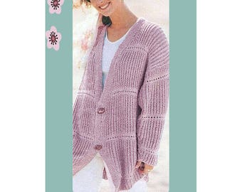 Instant Download PDF Knitting Pattern to make a Womens Baggy Slouchy Long Oversize Cardigan 8 Ply Yarn 3 Large Plus Sizes 38 to 48 inch bust