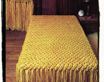 Instant Download PDF Macrame Pattern Tutorial Instructions to make a Fringed Bedspread Bedcover Curtains Screen Room Divider Bulky Yarn
