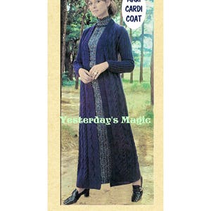 Instant Download PDF Knitting Pattern to make a Womens Long Ankle Length Cable Maxi Cardigan Coat 8 Ply yarn 2 sizes 32 to 38 inch Bust