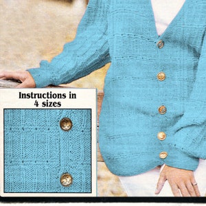 Instant Download PDF KNITTING PATTERN to make a Womens Long Thigh Length V Neck Cardigan 8 Ply Yarn 4 Sizes 32 to 42 inch bust