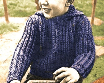 Instant Download PDF Quick Knitting Pattern to make a Boys or Girls Chunky Yarn Cardigan Jacket 4 Sizes 2 to 8 Years 22 to 28 inch Chest
