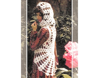 Instant Download PDF CROCHET PATTERN to make a Womens Sleeveless Lace Jacket Cobweb Waistcoat Optional Hood 10 Ply Yarn 34 to 36 inch Bust