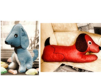 Full Size PDF Easy SEWING PATTERN A4 Printable to make a Toy Bean Bag Puppy & Dachshund Sleeping Dog Cushion Draught Excluder Download
