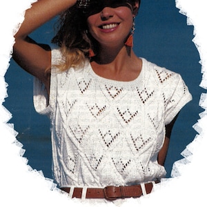 Instant Download PDF Knitting Pattern to make a Cotton Sleeveless Womens Sweater Summer Top Double Knit 8 Ply  32 34 36 38 inch Bust