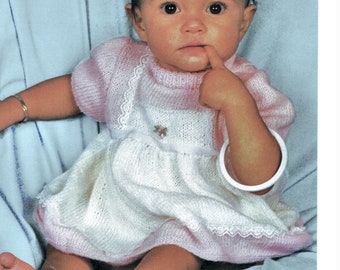 Instant Download PDF Knitting Pattern to make a Baby Girls Puff Sleeve Dress 8 Ply Yarn 2 sizes to fit 18 to 20 Inch Chest