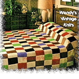 Instant Download PDF Easy Beginners Knitting Pattern to make a Rustic Patchwork Bedspread Blanket Sofa Throw Cushion Cover Log Cabin