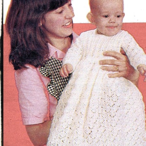 Instant Download PDF Knitting Pattern to make a Long Sleeve Lace Christening Baby Gown or Party Dress 3 Ply Baby Yarn 1 Size 18 inch Chest