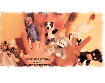 Instant Download PDF Knitting Pattern to make Finger Puppets Tiny Toy Wild Animals Monkey Tiger Dolphin Panda Bear Crane Amigurami