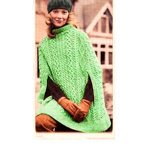 Instant Download PDF Knitting Pattern to make an Irish Aran Poncho Cape Womens Coat Thigh Length 10 ply Yarn fits up to a 40 inch Bust