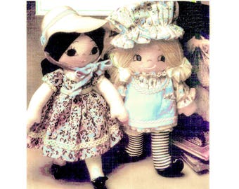 Full Size PDF Sewing Pattern to make 12 inch Tall Twin Country Girl Soft Body Dressed Rag Dolls Prairie Dresses Instant Download